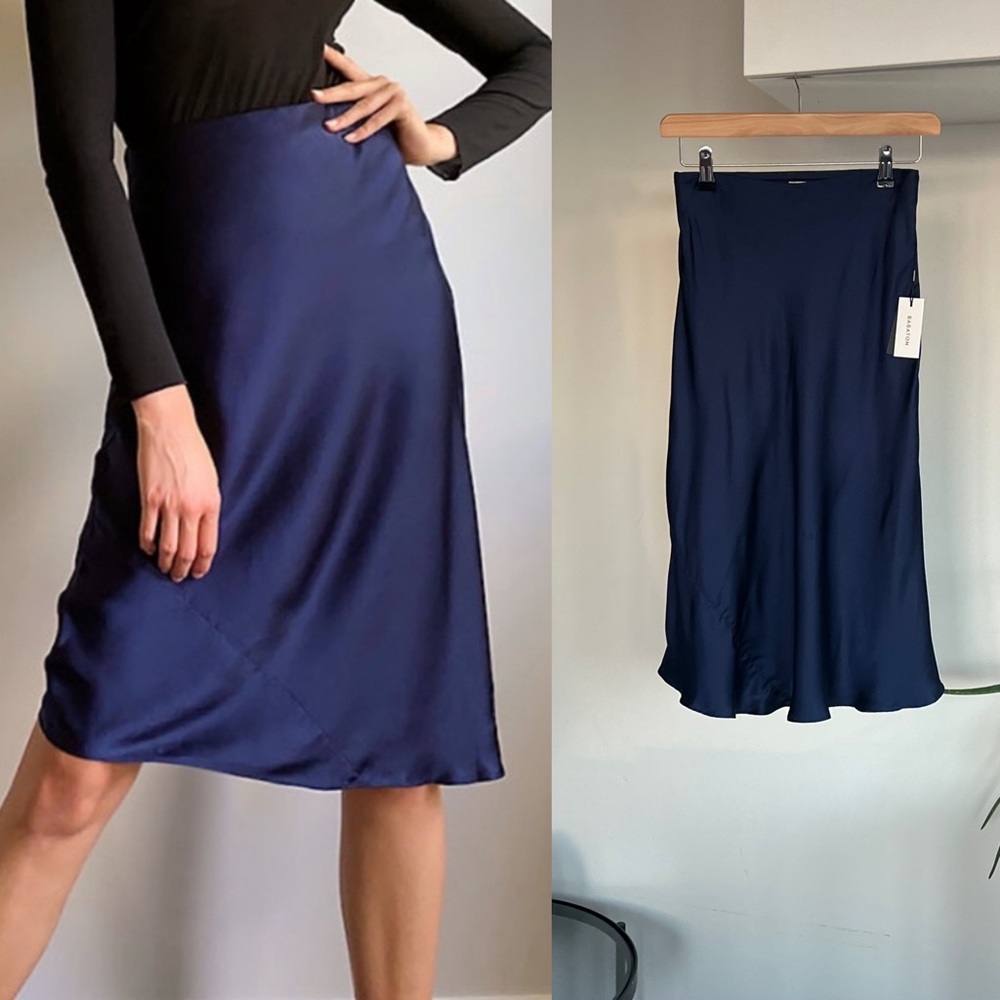 Aritzia Wilfred Only Slip Satin Navy Blue Formal Casual Skirt New Size 2